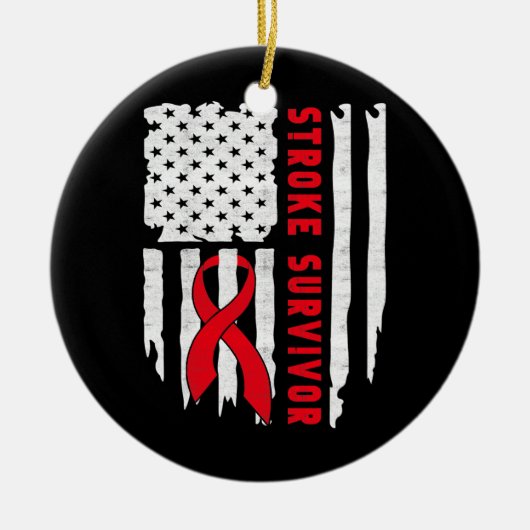 Stroke Survivor Awareness USA Flag Red Ribbon Keramik Ornament (Vorne)