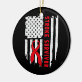Stroke Survivor Awareness USA Flag Red Ribbon Keramik Ornament (Links)