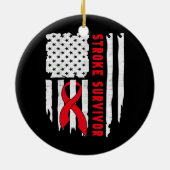 Stroke Survivor Awareness USA Flag Red Ribbon Keramik Ornament (Hinten)