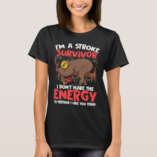 Stroke Survivor Lazy Sloth Red Ribbon Stroke Aware T-Shirt (Vorderseite)