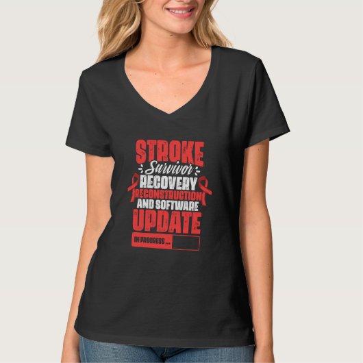 Stroke Survivor Recovery Red Ribbon Stroke Awarene T-Shirt (Vorderseite)
