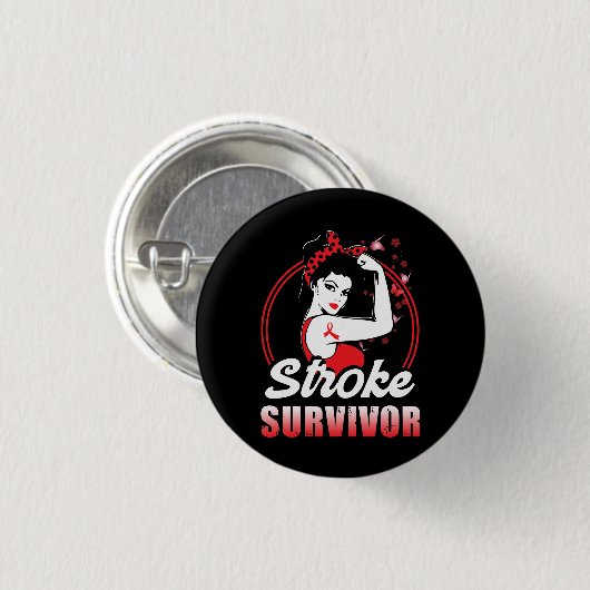 Stroke Survivor Stroke Awareness Red Ribbon Gehirn Button (Vorne & Hinten)