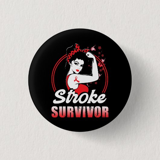 Stroke Survivor Stroke Awareness Red Ribbon Gehirn Button (Vorderseite)