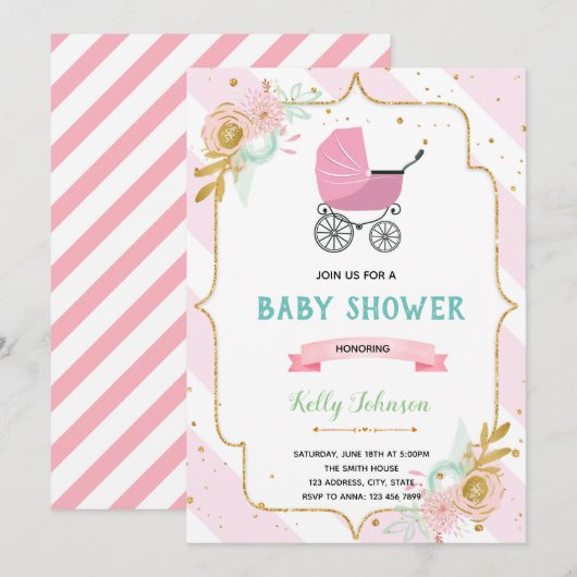 Strolblütendusche Einladung (Vorne/Hinten)