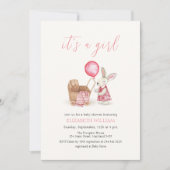 Stroller Bunny Balloon Girl Baby Shower Einladung (Vorderseite)