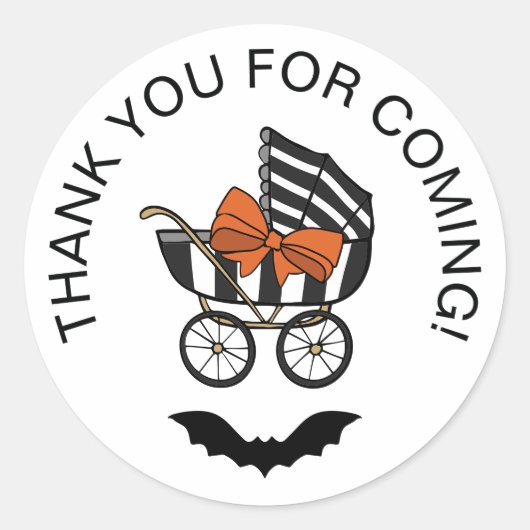 Stroller Orange Bow Bat Halloween Babydusche Runder Aufkleber (Vorderseite)