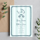 Stroller Sketch Blue Boy Baby Dusche Einladung