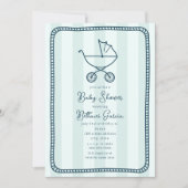 Stroller Sketch Blue Boy Baby Dusche Einladung (Vorderseite)