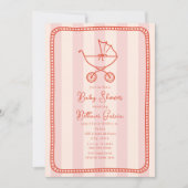 Stroller Sketch Doodle Pink Girl Babydusche Einladung (Vorderseite)