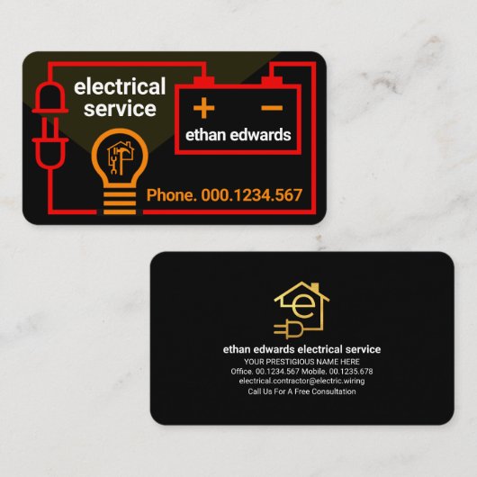 Stromkreis der roten Batterie Visitenkarte (Vorne/Hinten)