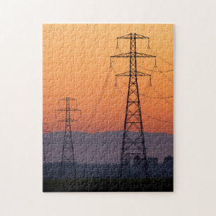Strommasten bei Sonnenuntergang Puzzle