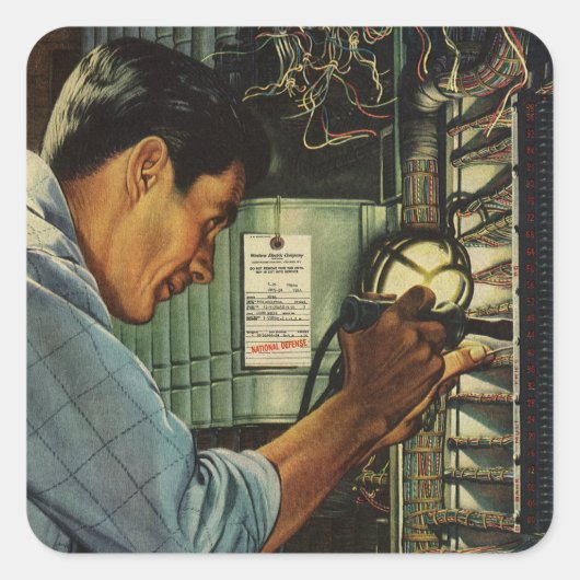 Stromverteiler für Vintage Unternehmen Quadratischer Aufkleber (Vorderseite)