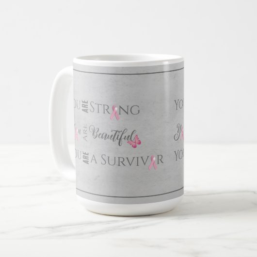 Strong and Beautiful | Brustkrebserkrankung Kaffeetasse (Vorderseite Links)