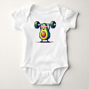 Strong Avocado - Funny Pixel Art Weightlift Baby Strampler