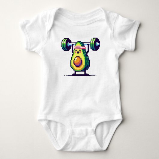 Strong Avocado - Funny Pixel Art Weightlift Baby Strampler (Vorderseite)