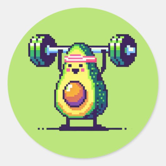Strong Avocado - Funny Pixel Art Weightlift Runder Aufkleber (Vorderseite)