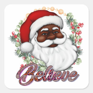 Strong Black Santa Melanin Chrismas Claus Men Quadratischer Aufkleber