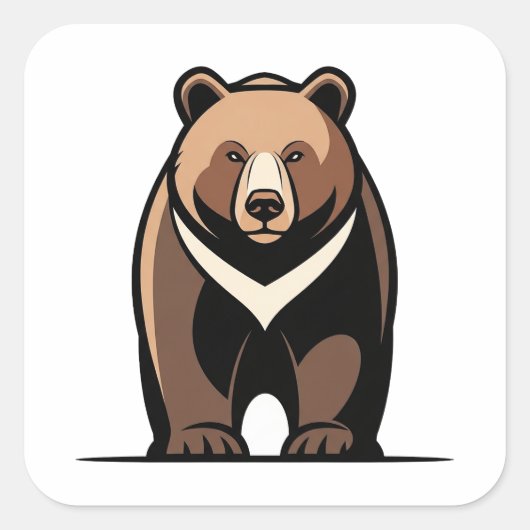 Strong Calm Bear Illustration Quadratischer Aufkleber (Vorderseite)