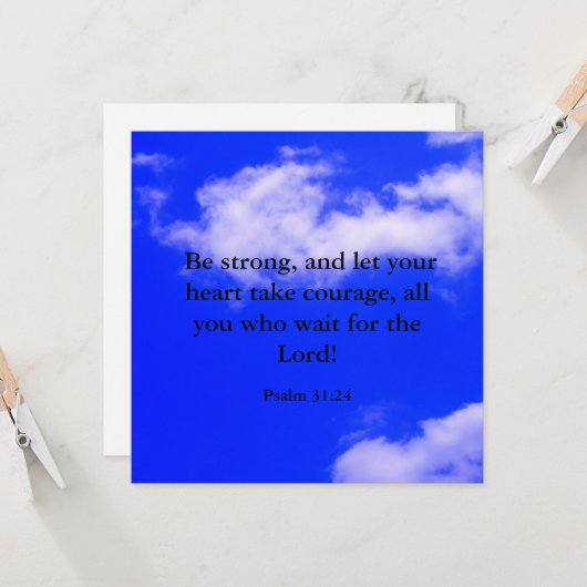 Strong Courage Bible Verse Blue Sky White Clouds Karte (Vorderseite/Rückseite Beispiel)