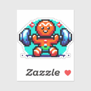 Strong Gingerbrot Man - Funny Pixel Art Holiday Aufkleber