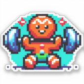 Strong Gingerbrot Man - Funny Pixel Art Holiday Aufkleber (Vorderseite)