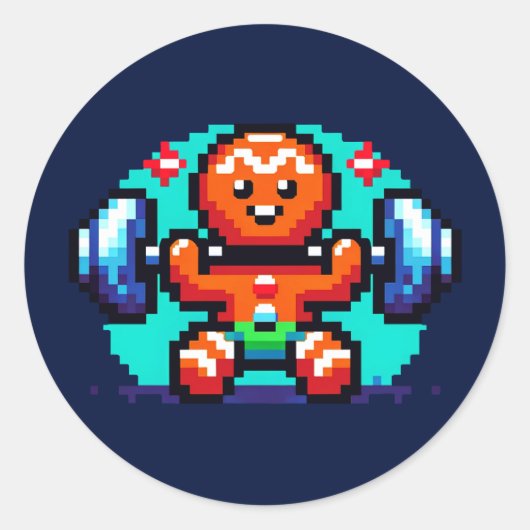 Strong Gingerbrot Man - Funny Pixel Art Holiday Runder Aufkleber (Vorderseite)