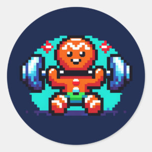 Strong Gingerbrot Man - Funny Pixel Art Holiday Runder Aufkleber