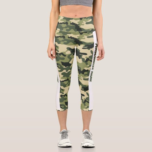 Strong Green Camouflage PERSONALIZE Capri Leggings (Vorderseite)