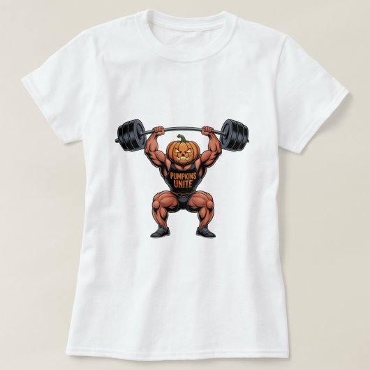 Strong Pumpkin Halloween T - Shirt Funny Fitness (Design vorne)