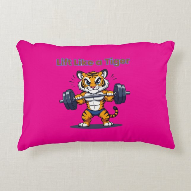 **Strong Tiger – Cute Tiger Lifting Weights Illust Dekokissen (Vorderseite)