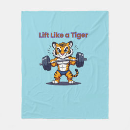 **Strong Tiger – Cute Tiger Lifting Weights Illust Fleecedecke