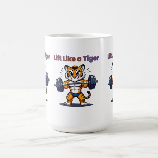 **Strong Tiger – Cute Tiger Lifting Weights Illust Kaffeetasse (Mittel)