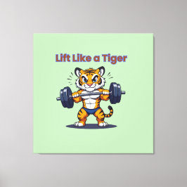 **Strong Tiger – Cute Tiger Lifting Weights Illust Leinwanddruck