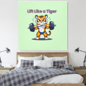 **Strong Tiger – Cute Tiger Lifting Weights Illust Leinwanddruck (Insitu (Schlafzimmer))