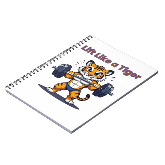 **Strong Tiger – Cute Tiger Lifting Weights Illust Notizblock (Linke Seite)