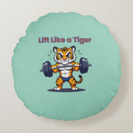 **Strong Tiger – Cute Tiger Lifting Weights Illust Rundes Kissen