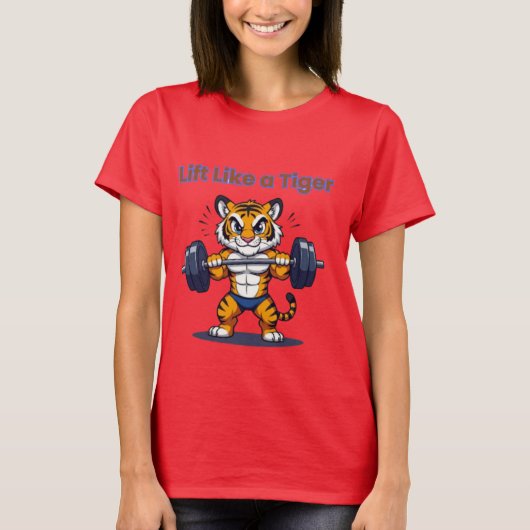 **Strong Tiger – Cute Tiger Lifting Weights Illust T-Shirt (Vorderseite)