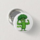 Strong Veggies Club Flexing Broccoli Funny Cartoon Button (Vorne & Hinten)
