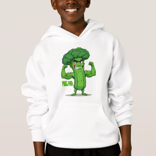 Strong Veggies Club Flexing Broccoli Funny Cartoon Hoodie (Vorderseite)