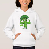 Strong Veggies Club Flexing Broccoli Funny Cartoon Hoodie (Vorderseite)