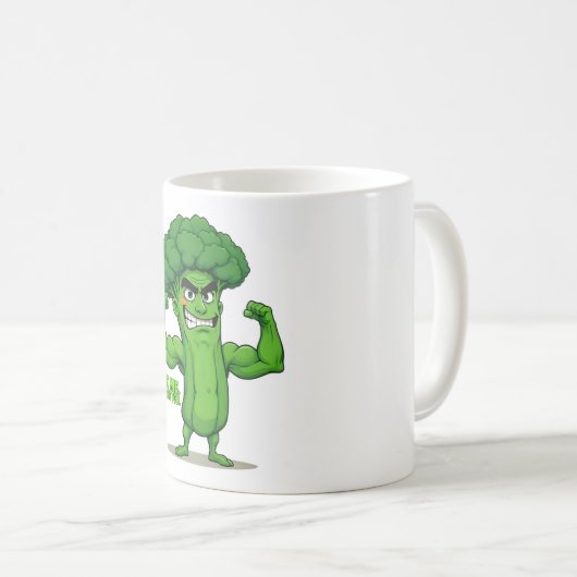 Strong Veggies Club Flexing Broccoli Funny Cartoon Kaffeetasse (VorderseiteRechts)