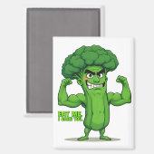 Strong Veggies Club Flexing Broccoli Funny Cartoon Magnet (Vorderseite/Rückseite)