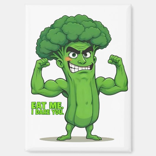 Strong Veggies Club Flexing Broccoli Funny Cartoon Magnet (Vorderseite)