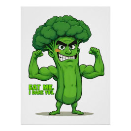 Strong Veggies Club Flexing Broccoli Funny Cartoon Poster