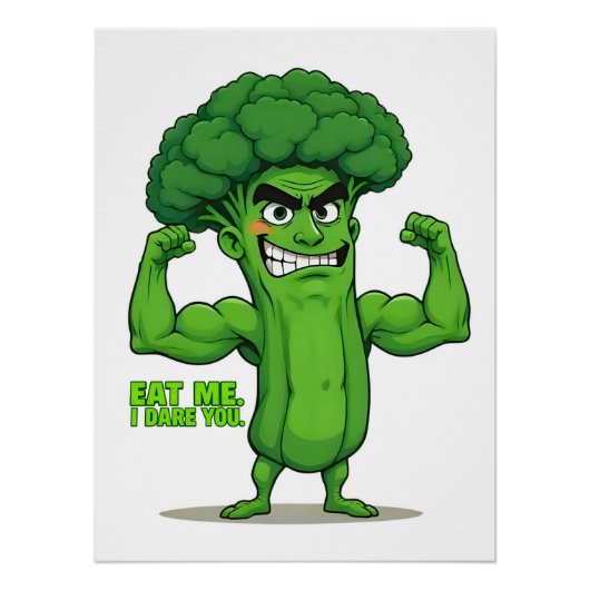 Strong Veggies Club Flexing Broccoli Funny Cartoon Poster (Vorderseite)