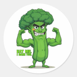 Strong Veggies Club Flexing Broccoli Funny Cartoon Runder Aufkleber