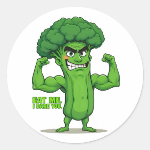 Strong Veggies Club Flexing Broccoli Funny Cartoon Runder Aufkleber