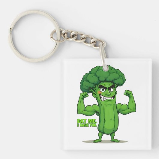 Strong Veggies Club Flexing Broccoli Funny Cartoon Schlüsselanhänger (Vorderseite)