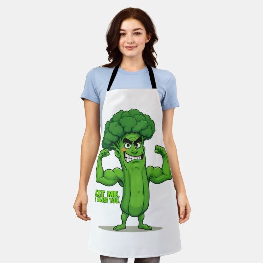 Strong Veggies Club Flexing Broccoli Funny Cartoon Schürze (Getragen)