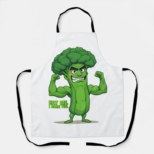 Strong Veggies Club Flexing Broccoli Funny Cartoon Schürze (Vorderseite)